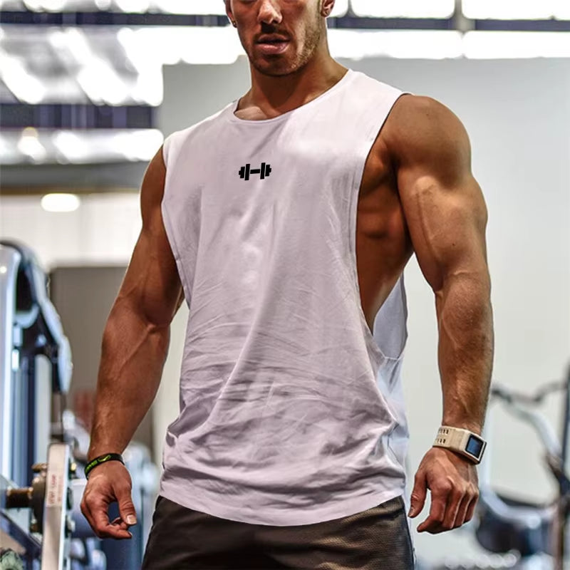 Men's Cotton Breathable Gym Training Vests with Side Slits - Sleeveless Muscle Workout Tank Tops