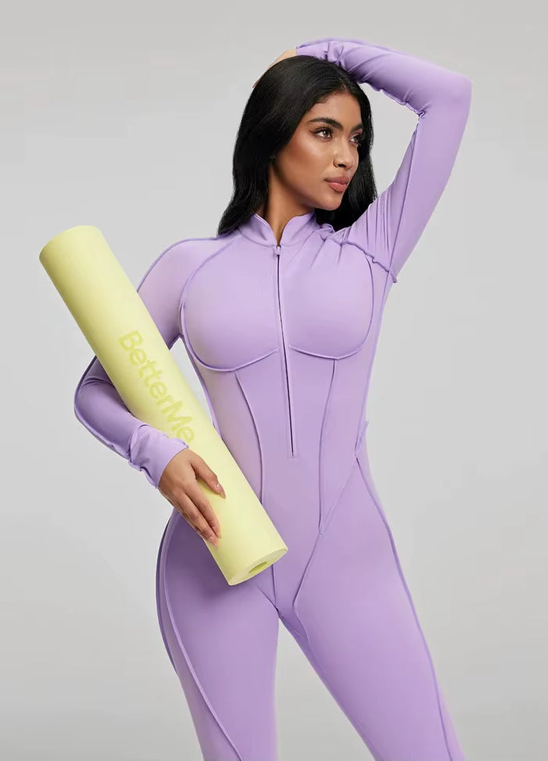 Women's Slim Fit Long Sleeve Zipper Yoga Set for Outdoor Activewear and Gym Workouts