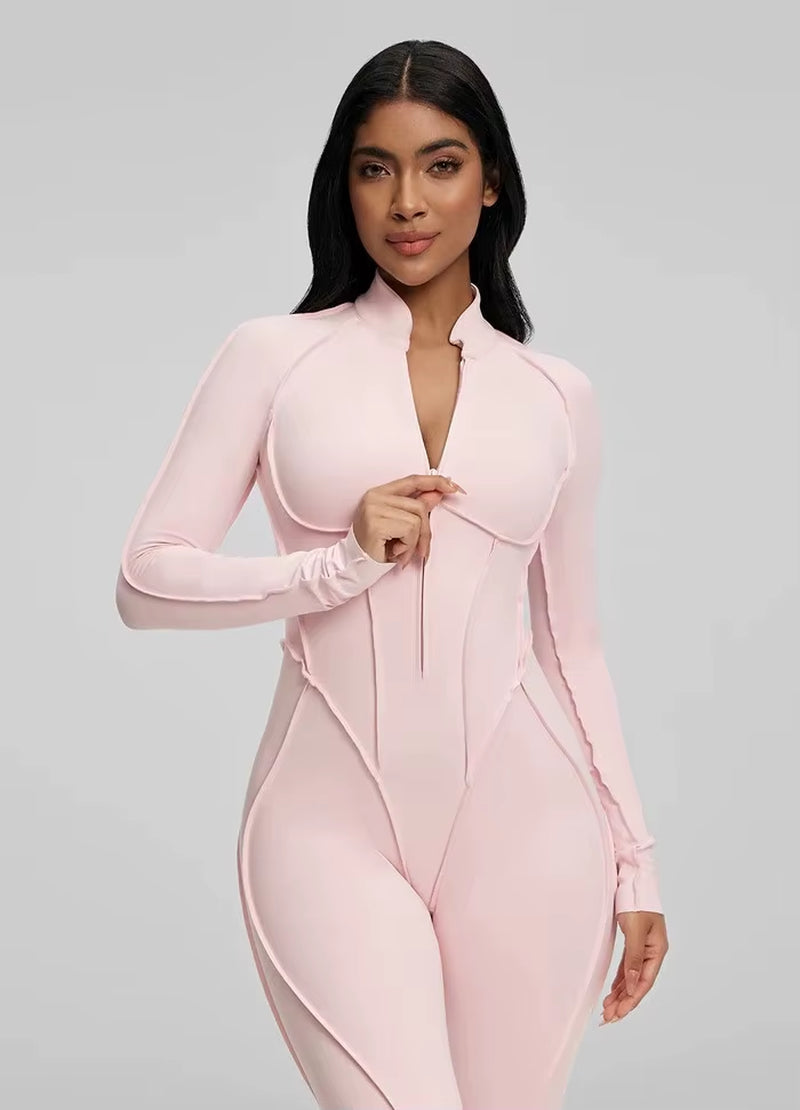 Women's Slim Fit Long Sleeve Zipper Yoga Set for Outdoor Activewear and Gym Workouts