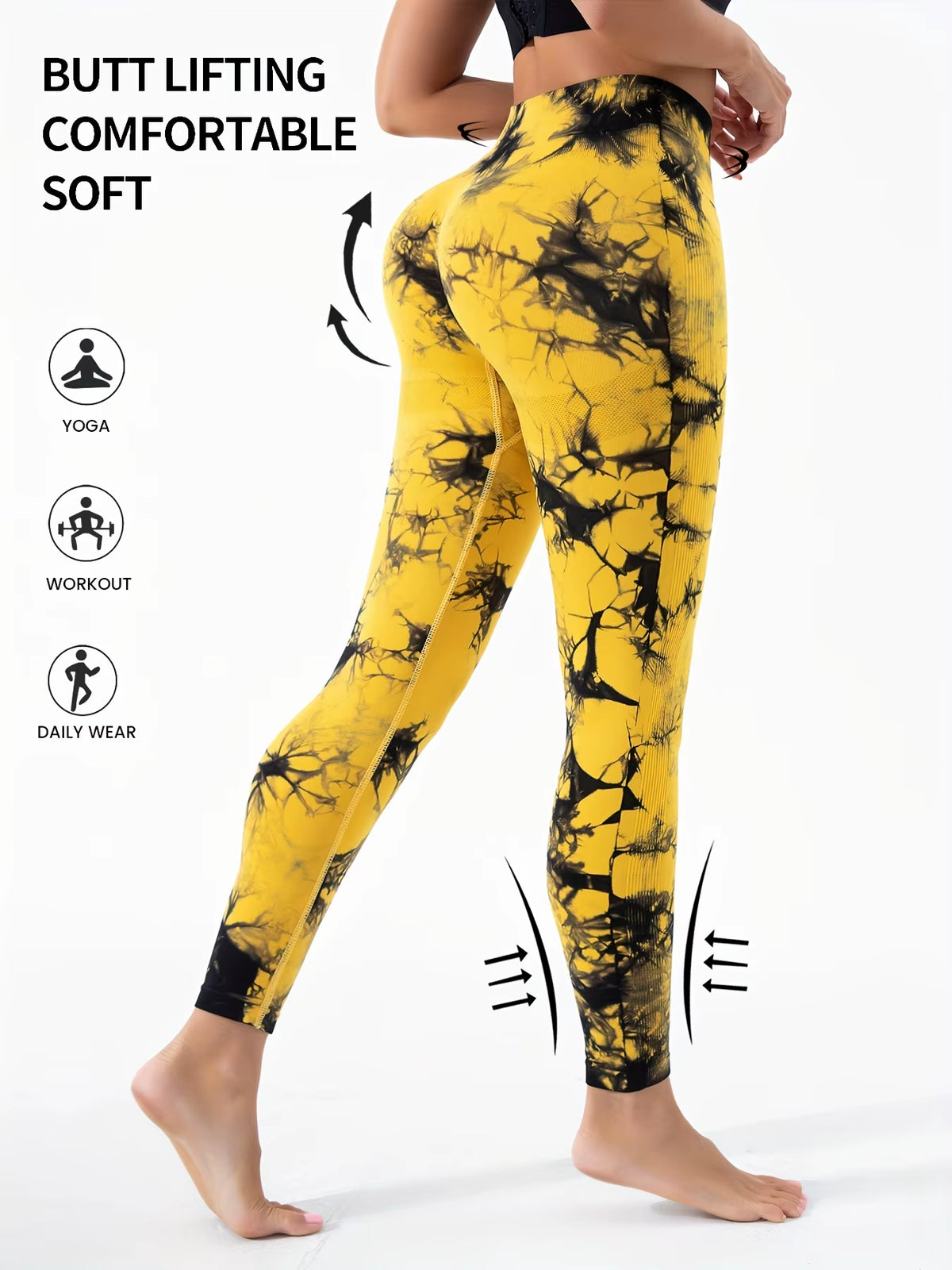 High-Waisted Tie-Dye Yoga Leggings for Women - Seamless Ribbed Compression Workout Pants, Quick-Dry Fitness Tights