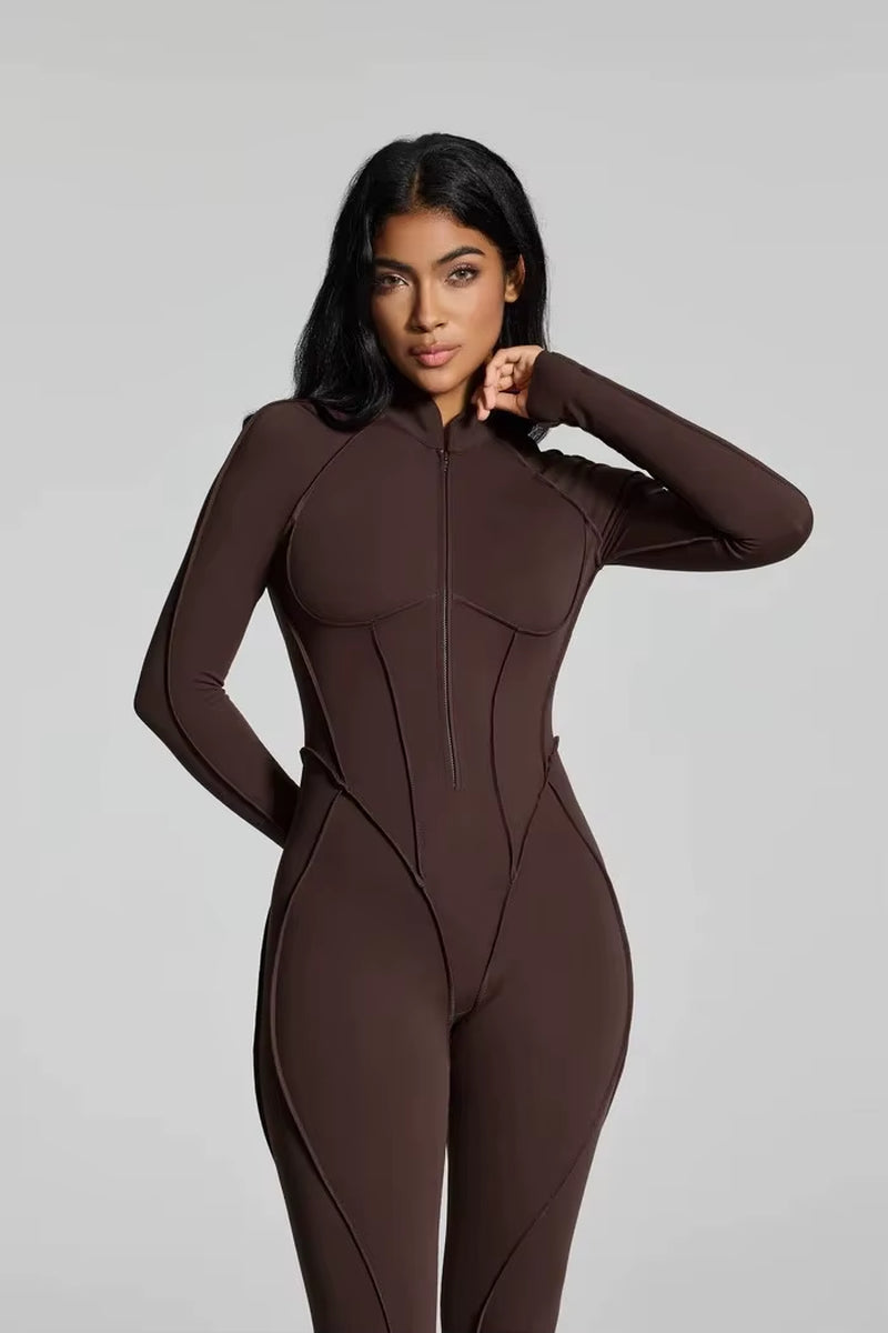 Women's Slim Fit Long Sleeve Zipper Yoga Set for Outdoor Activewear and Gym Workouts