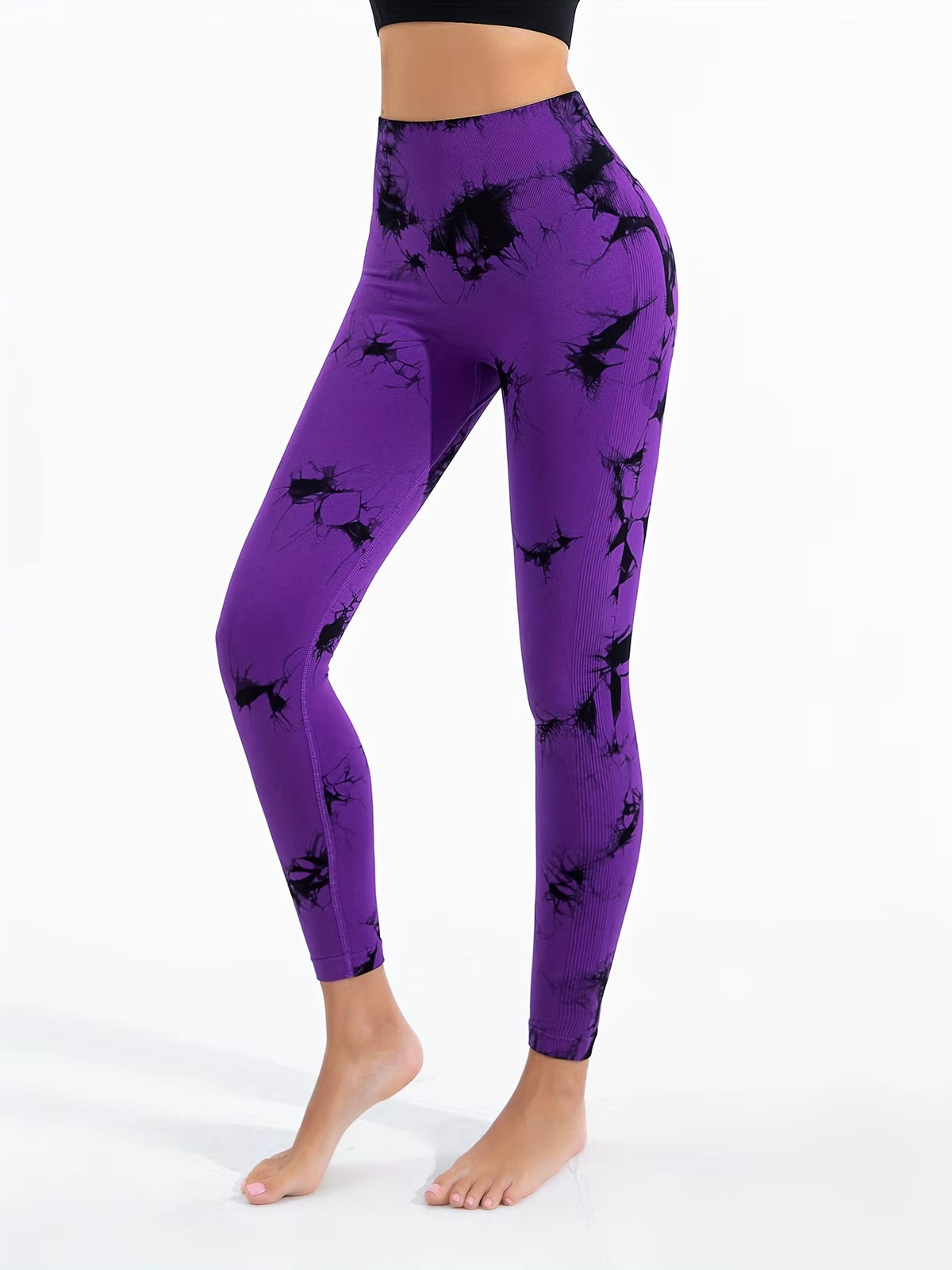 High-Waisted Tie-Dye Yoga Leggings for Women - Seamless Ribbed Compression Workout Pants, Quick-Dry Fitness Tights