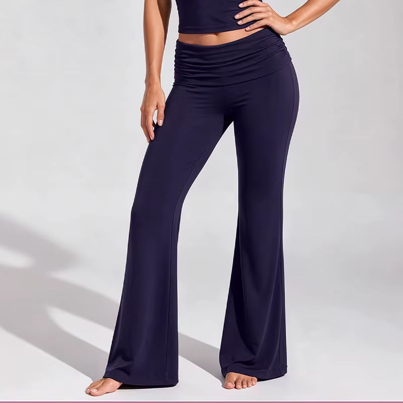 Women's Color Block Brushed Yoga Set: Halter Crop Top and High-Waist Flare Pants for Pilates and Training