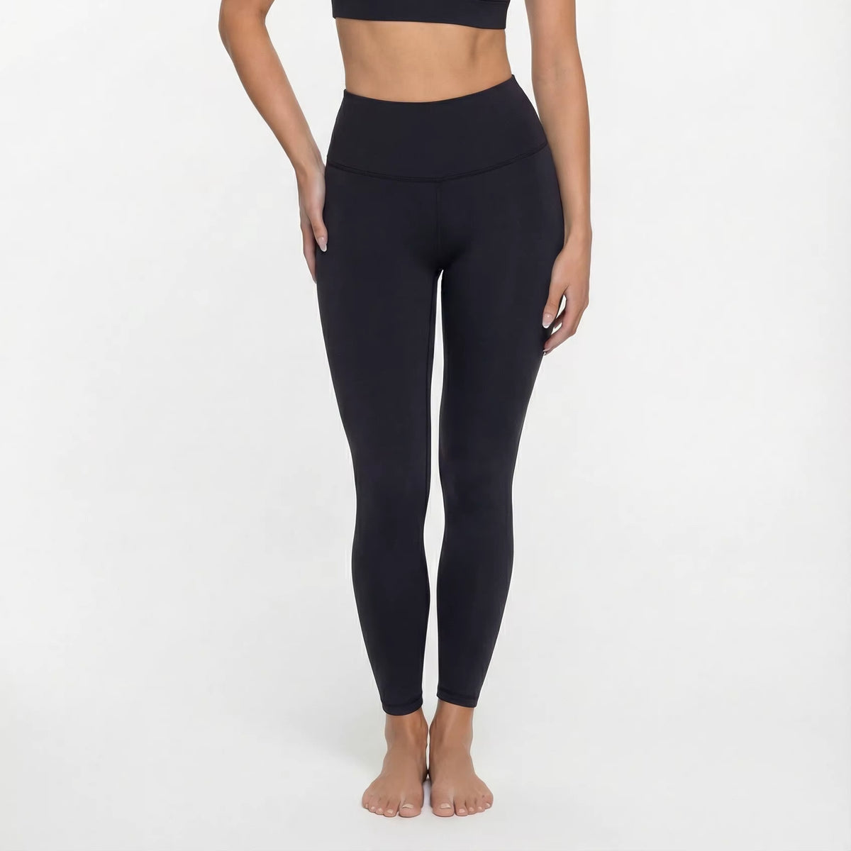 Black High Elasticity Square Neck Long Sleeve Compression Yoga Leggings for Fitness and Workouts