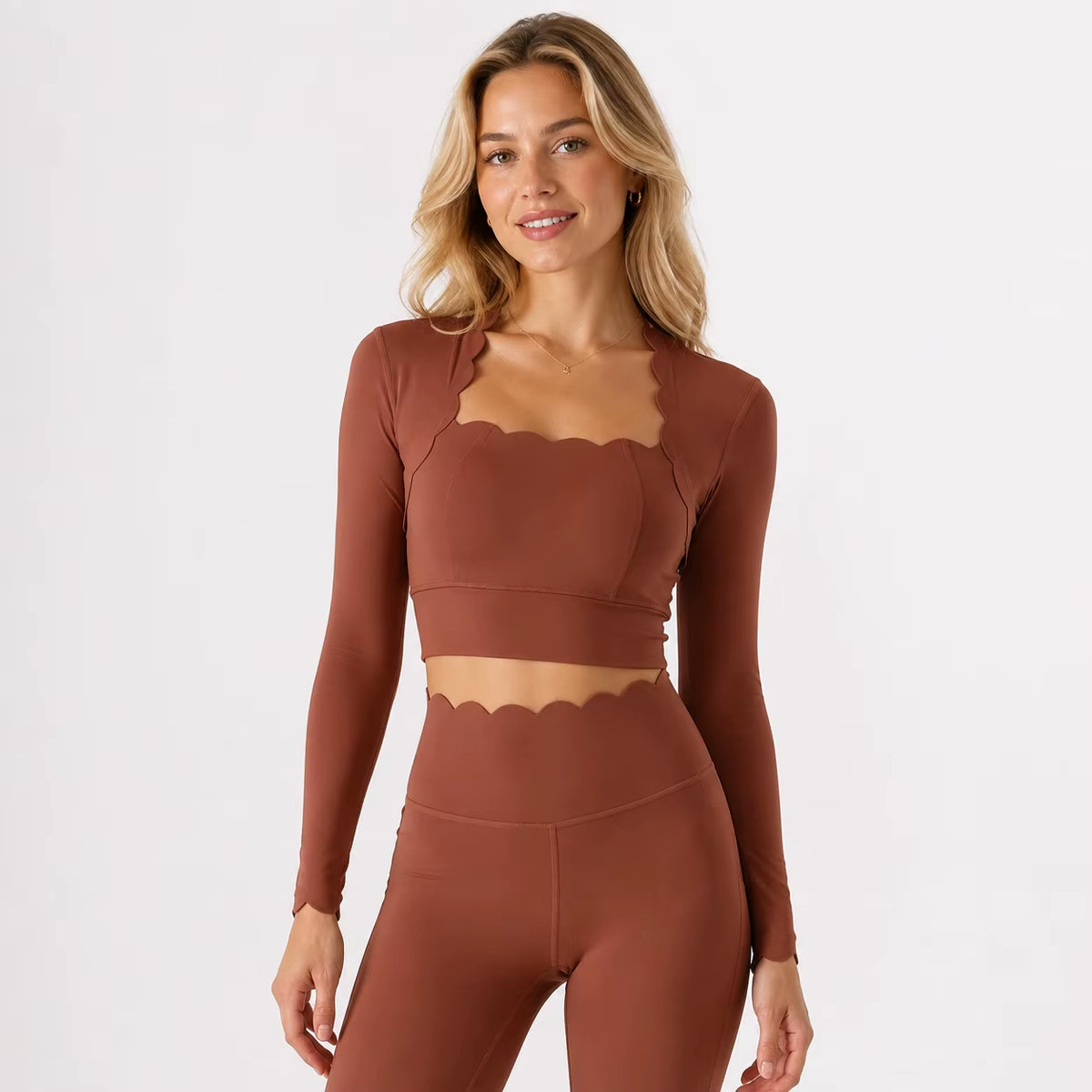 Black High Elasticity Square Neck Long Sleeve Compression Yoga Leggings for Fitness and Workouts