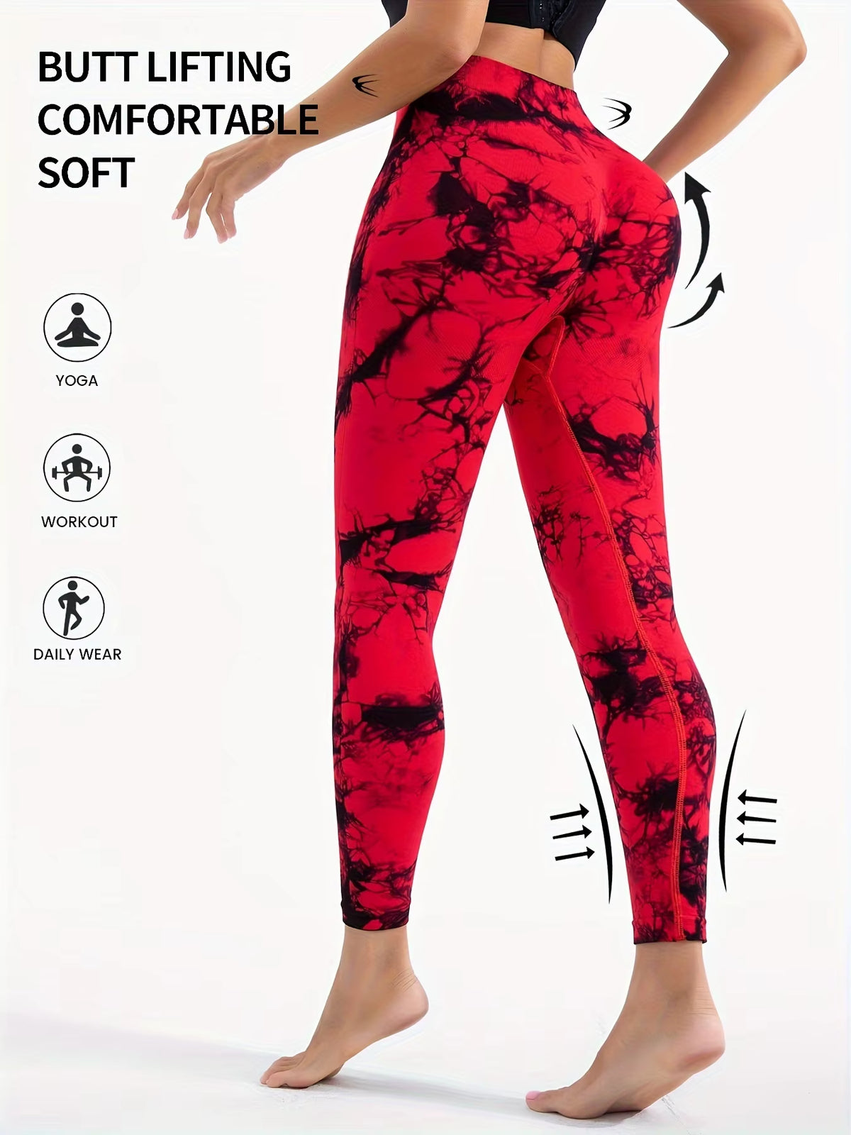 High-Waisted Tie-Dye Yoga Leggings for Women - Seamless Ribbed Compression Workout Pants, Quick-Dry Fitness Tights