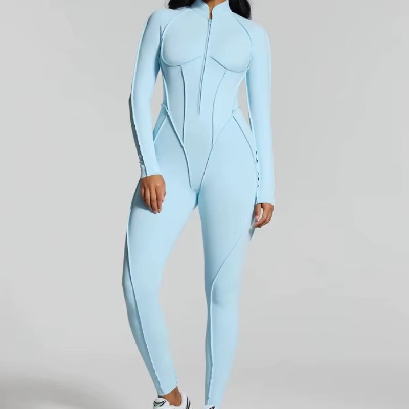 Women's Slim Fit Long Sleeve Zipper Yoga Set for Outdoor Activewear and Gym Workouts