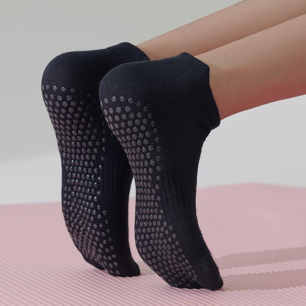 Women's Pilates Socks - 6 Pairs Non-Slip Grip Crew Socks for Yoga, Barre, Ballet, Dance, and Hospital Use