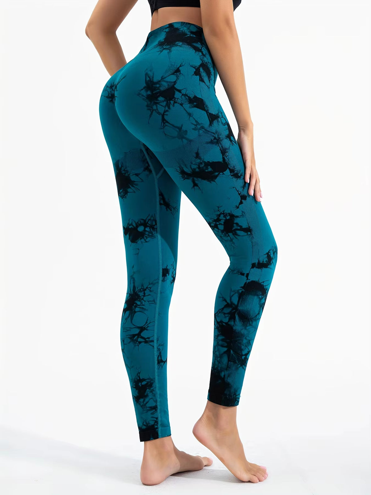 High-Waisted Tie-Dye Yoga Leggings for Women - Seamless Ribbed Compression Workout Pants, Quick-Dry Fitness Tights