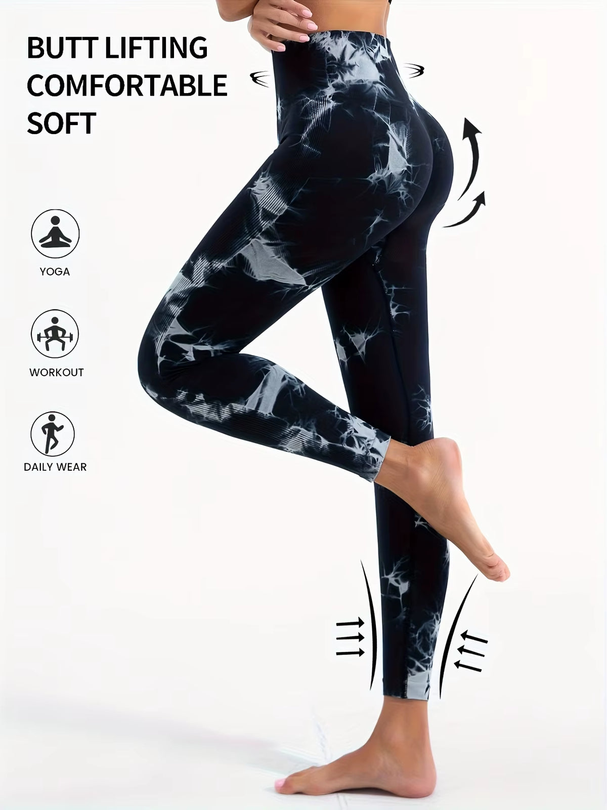 High-Waisted Tie-Dye Yoga Leggings for Women - Seamless Ribbed Compression Workout Pants, Quick-Dry Fitness Tights