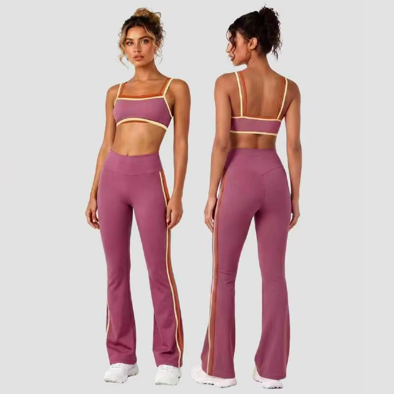 Women's Pilates Top Sets and High-Waisted Flared Leggings for Fitness and Gym Workouts