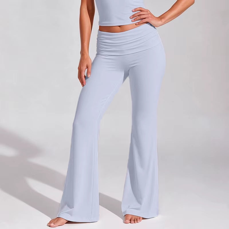 Women's Color Block Brushed Yoga Set: Halter Crop Top and High-Waist Flare Pants for Pilates and Training