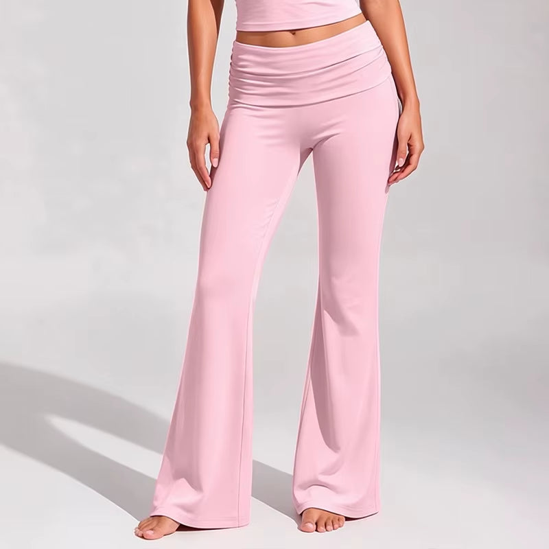 Women's Color Block Brushed Yoga Set: Halter Crop Top and High-Waist Flare Pants for Pilates and Training