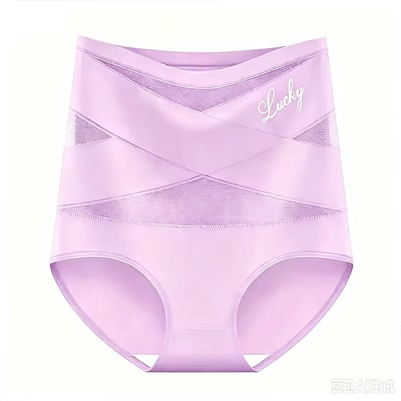 Women'S Panties High Waisted Breathable Mesh Cross Tummy Cinching Ice Silk No Trace Triangle Panties Tummy Tuck Shape Underwear