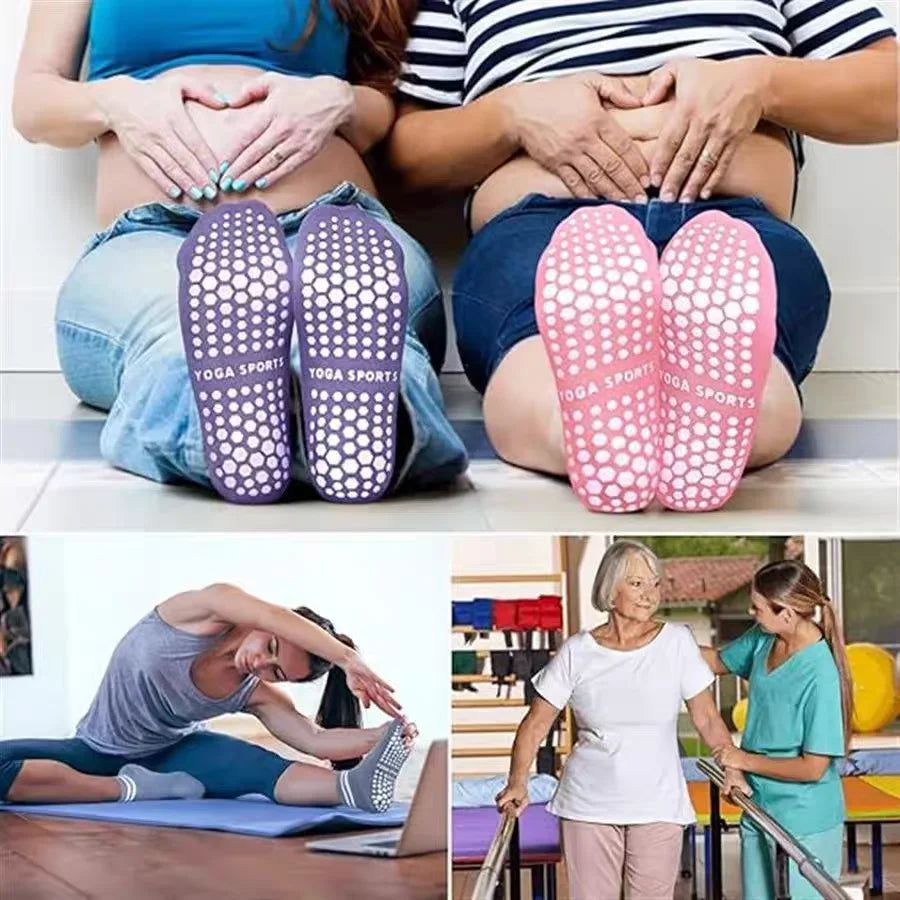 Women’s Non-Slip Grip Socks for Pilates and Yoga - Double Striped Athletic Socks for Workouts and Ballet