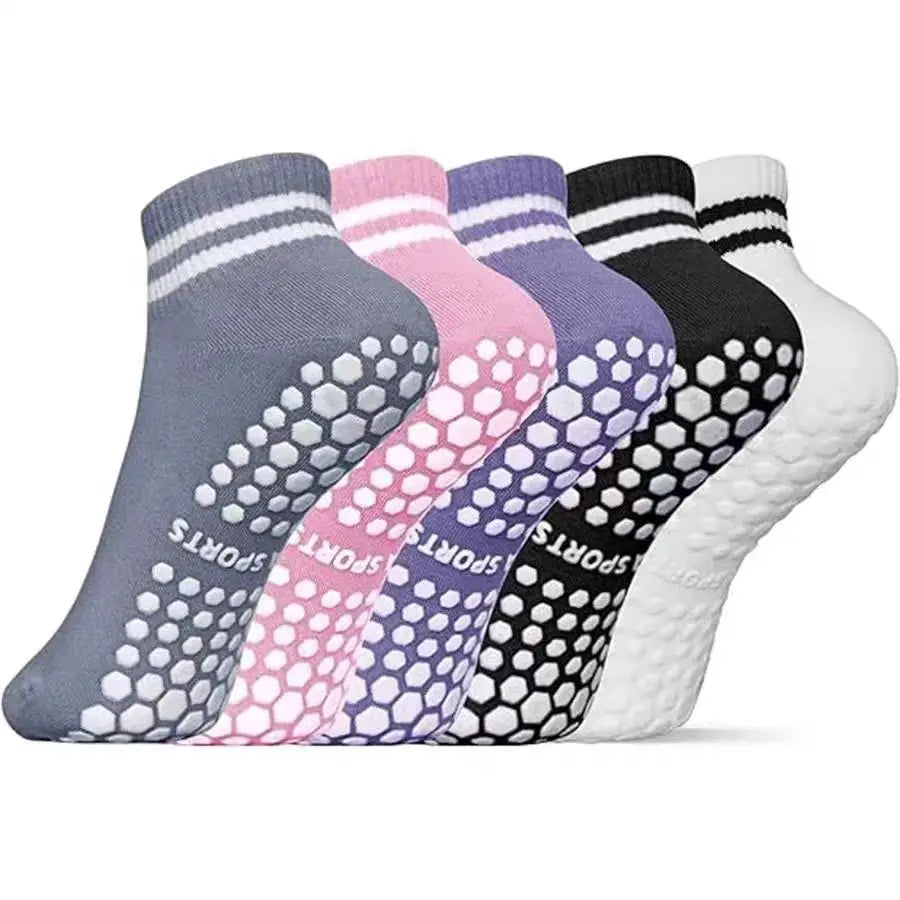 Women’s Non-Slip Grip Socks for Pilates and Yoga - Double Striped Athletic Socks for Workouts and Ballet