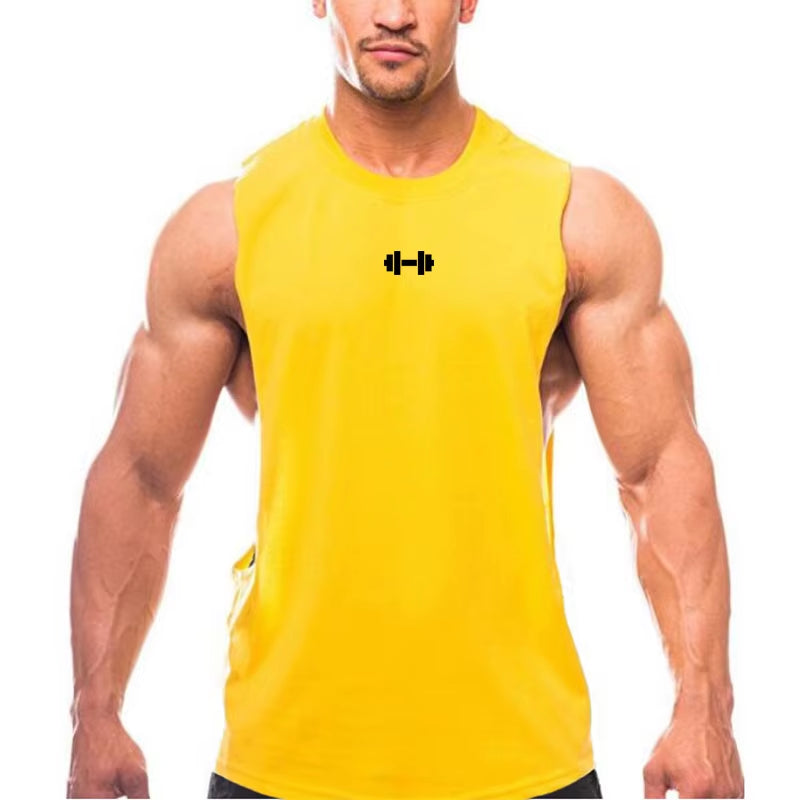 Men's Cotton Breathable Gym Training Vests with Side Slits - Sleeveless Muscle Workout Tank Tops