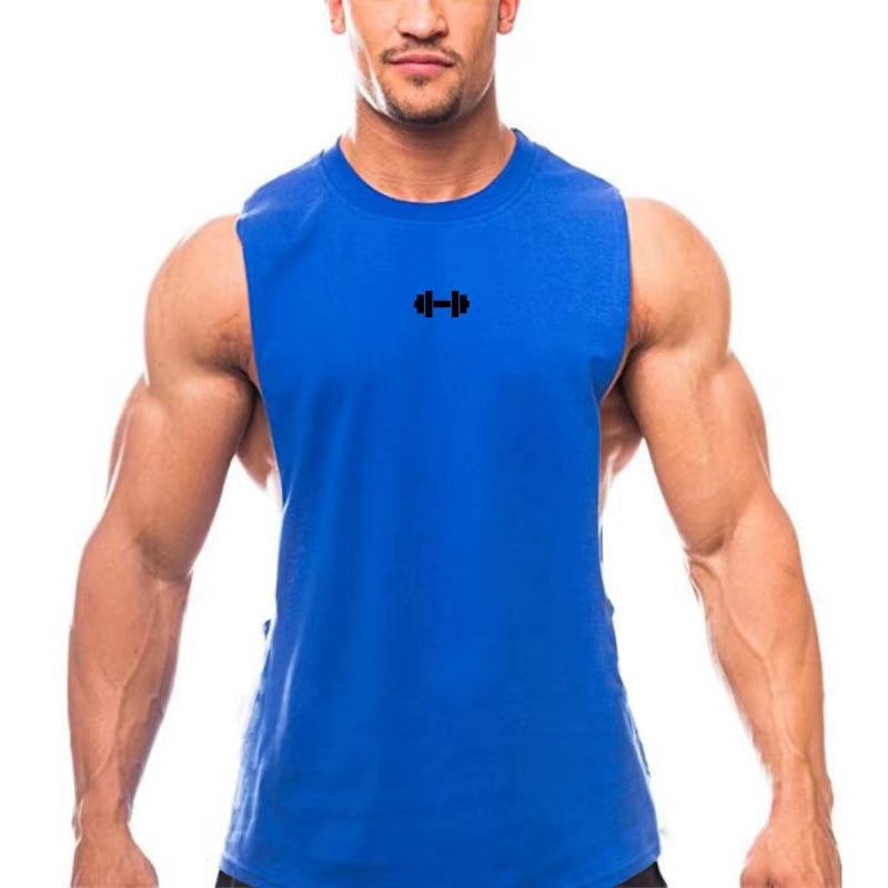Men's Cotton Breathable Gym Training Vests with Side Slits - Sleeveless Muscle Workout Tank Tops