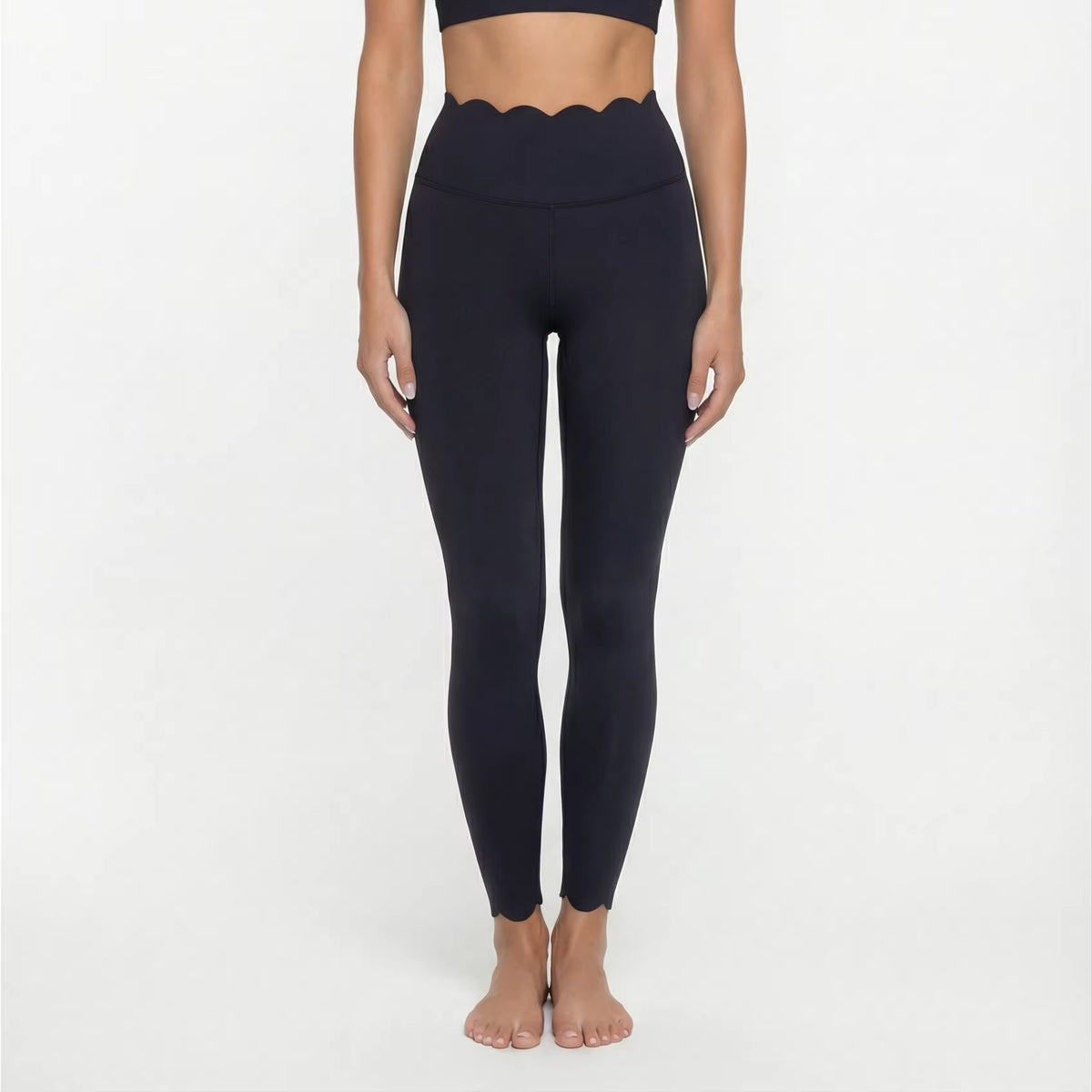 Black High Elasticity Square Neck Long Sleeve Compression Yoga Leggings for Fitness and Workouts