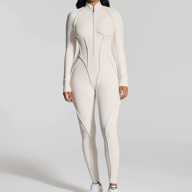 Women's Slim Fit Long Sleeve Zipper Yoga Set for Outdoor Activewear and Gym Workouts