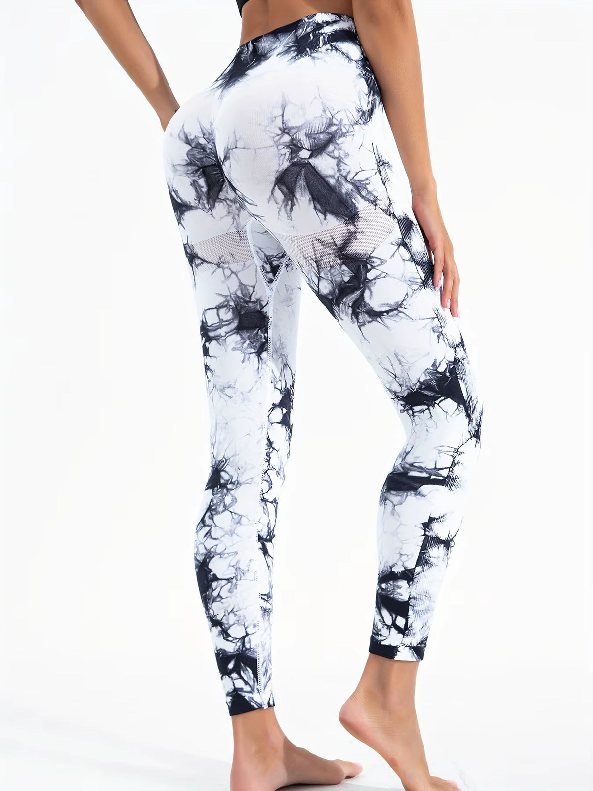 High-Waisted Tie-Dye Yoga Leggings for Women - Seamless Ribbed Compression Workout Pants, Quick-Dry Fitness Tights