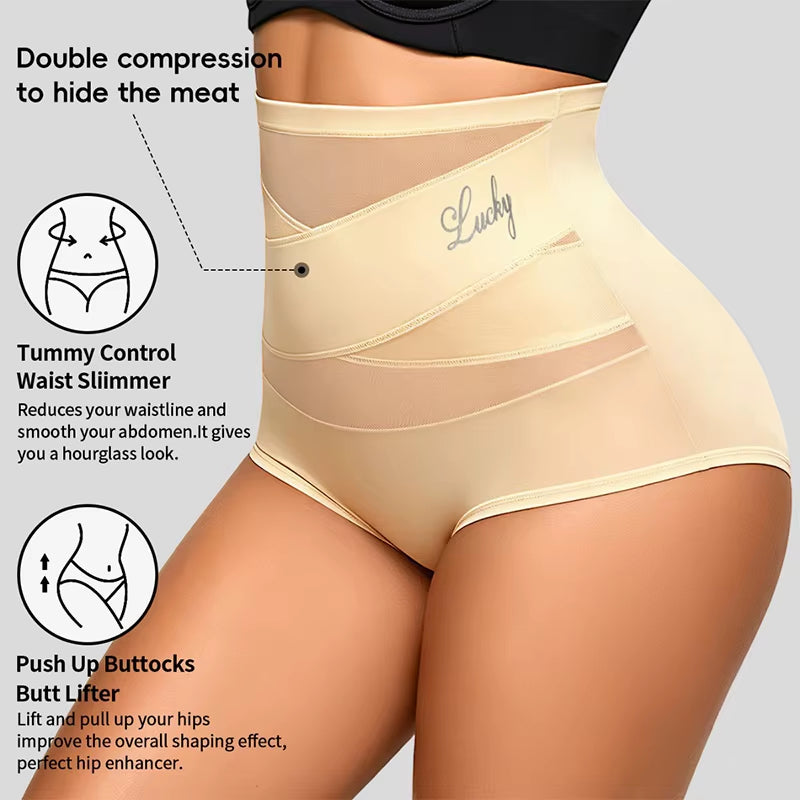 Women'S Panties High Waisted Breathable Mesh Cross Tummy Cinching Ice Silk No Trace Triangle Panties Tummy Tuck Shape Underwear